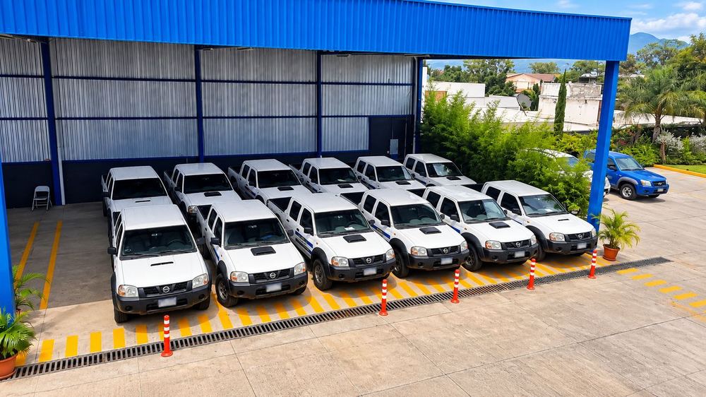 Pickups de flota alineadas tras su mantenimiento